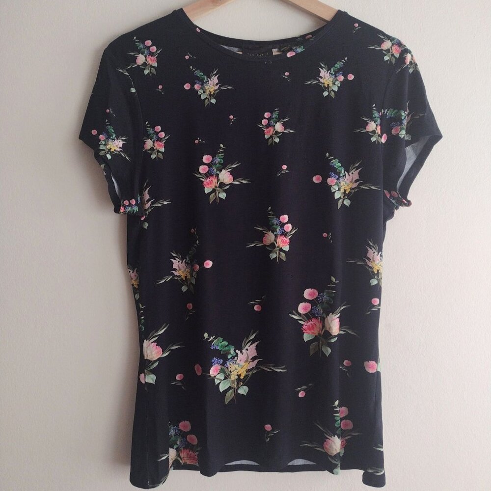 Ted Baker Black Floral Short Sleeve Tee